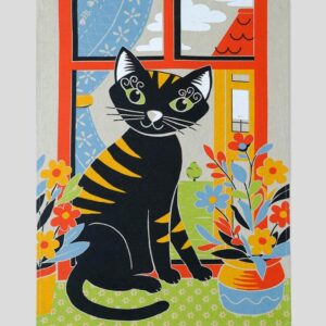 Panos cozinha estampados sarja gatos em festa 5